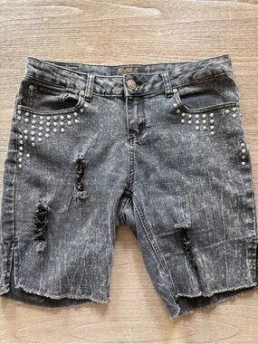 Vintage YTK Rocawear Jean Shorts Streetwear Black Washed Denim Distressed  14